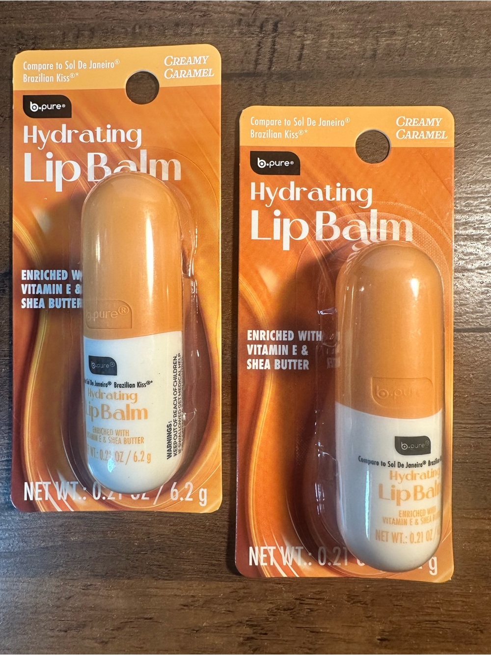 B-Pure 2 Pk Hydrating Lip Balm, Creamy Caramel - 0.21 oz (0.2g) Shea Butter NEW